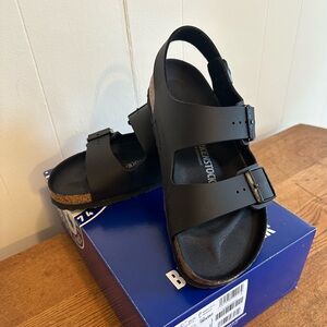 NEW IN BOX BIRKENSTOCKS MILANO VEGAN BIRKO-FLOR TRIPLES BLACK STRAP SANDALS